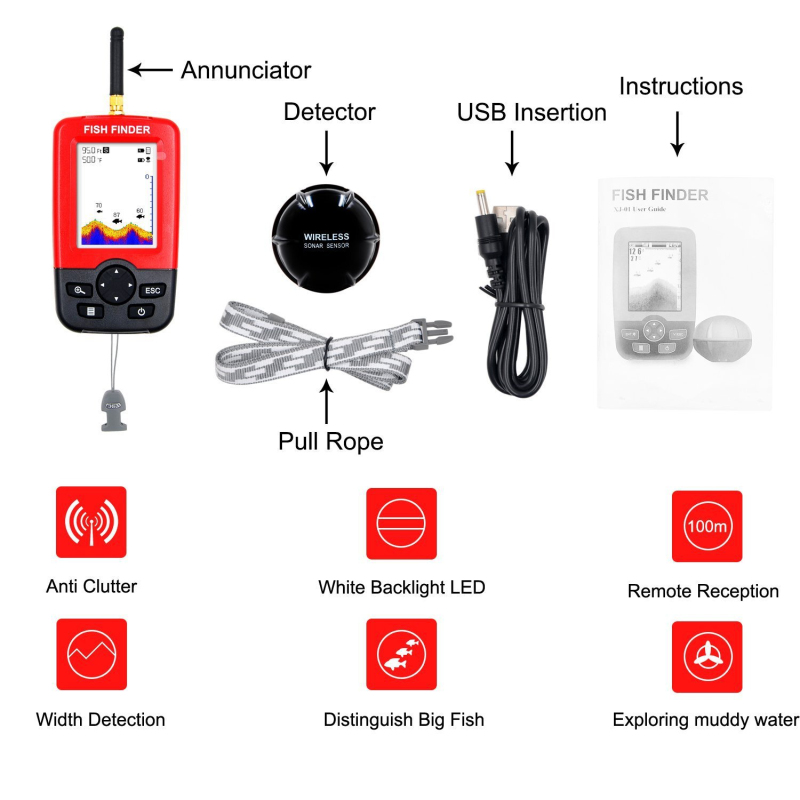 Wireless Sonar Sensor Fish Fin - Fishing Boat Depth Finder reseña y precio